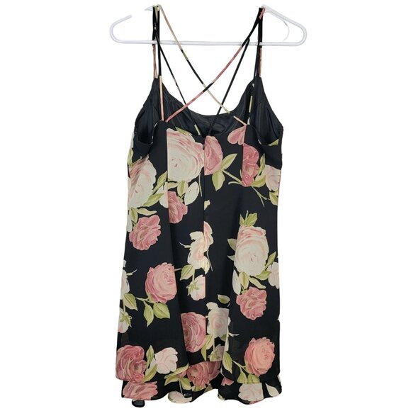 Vintage 90s Floral Mini Dress Medium 10 Petite Black Pink Shift Formal Party Fun - Picture 10 of 14